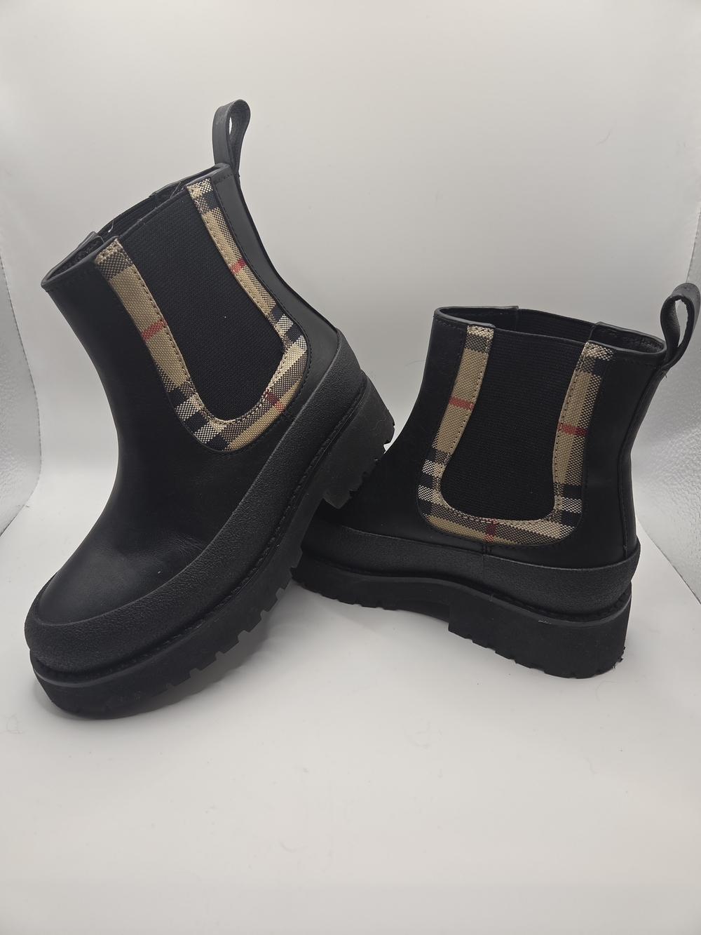 Burberry Black Chelsea Boots with Signature Nova Check Trim